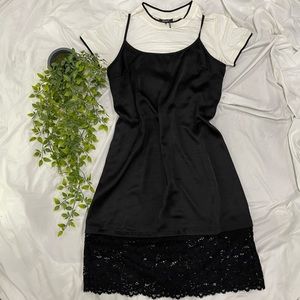 DKNY Black & White 2in1 Lace Cami Overlay Maxi Dress with T-Shirt Size XL